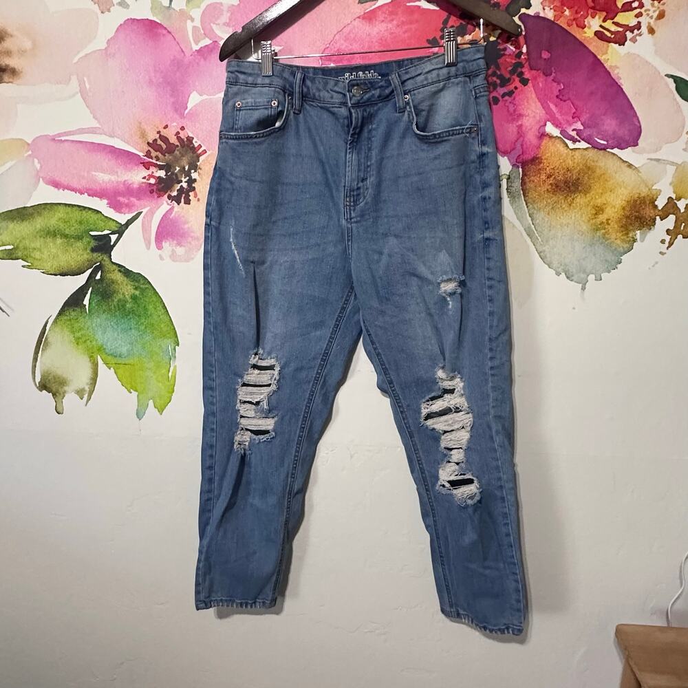 Wild Fable High Rise Mom Jean Distressed Blue Denim Light Wash Women's Size 12